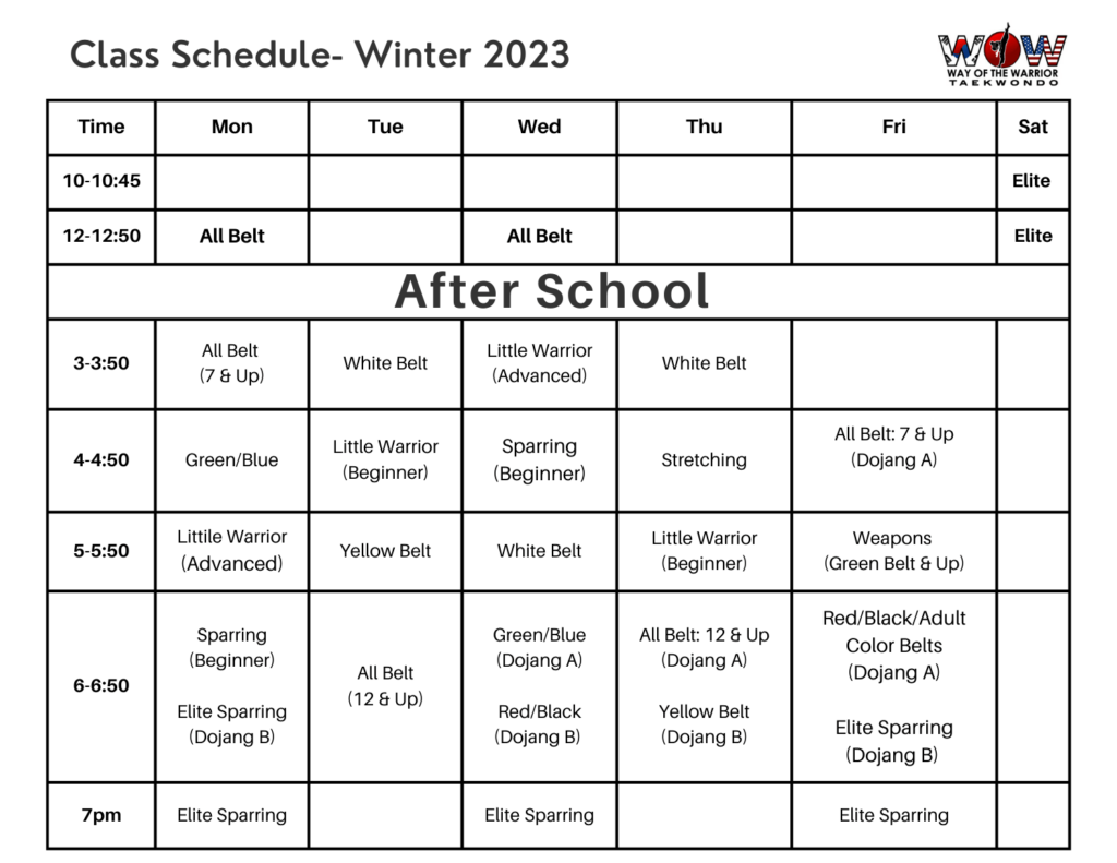 wow taekwondo 2023 schedule, taekwondo Waxhaw, NC